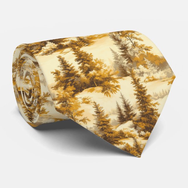 Winter Forest Toile de Jouy Pattern (9) Neck Tie (Rolled)
