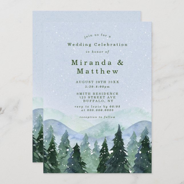 Winter Forest Trees Scenery Wedding Invitations  (Front/Back)