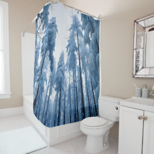 winter forest trees shower curtain