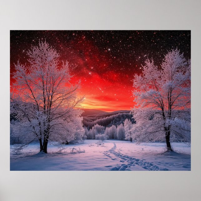  Winter Forest Under Red Sunset Cinematic Nature ❄ Poster (Front)
