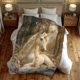 Winter Forest Unicorn Resting in the Snow Fantasy Fleece Blanket