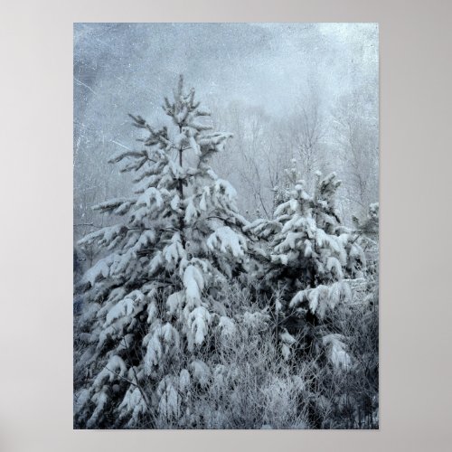 Winter Forest Vintage Woodland Snow Covered Trees Poster