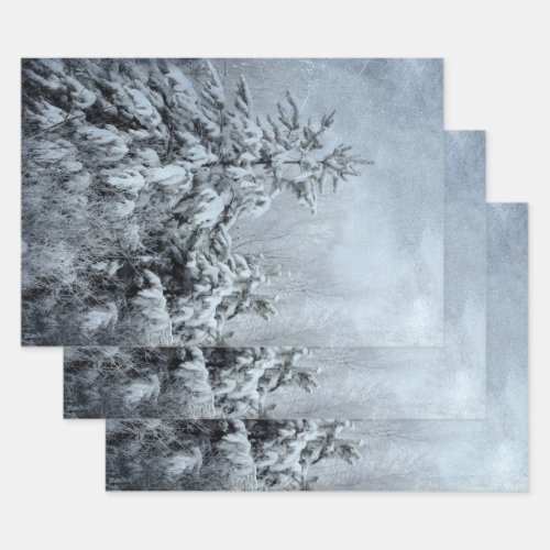 Winter Forest Vintage Woodland Snow Covered Trees Wrapping Paper Sheets