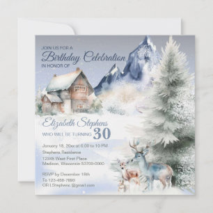 Winter Forest Watercolor Birthday Flat Card