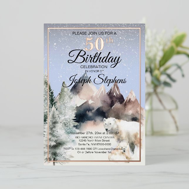 Winter Forest Watercolor Birthday Foil Invitation (Standing Front)