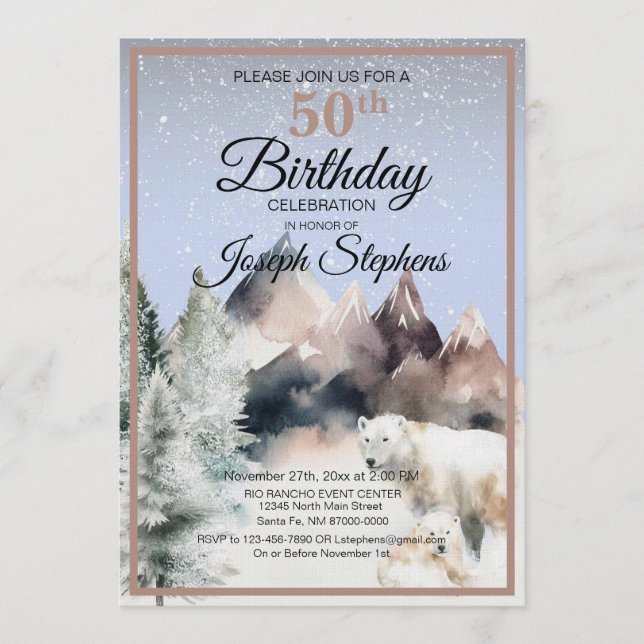 Winter Forest Watercolor Birthday Invitation (Front)