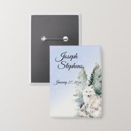 Winter Forest Watercolor Button