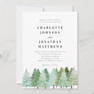 Winter Forest Watercolor Fir Trees Invitation