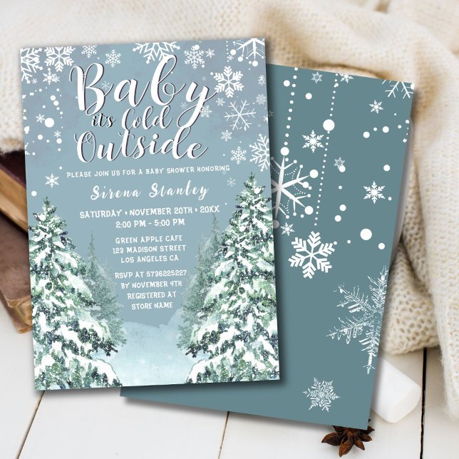 Winter Forest Watercolor Gray Baby Shower  Invitat Invitation (Creator Uploaded)