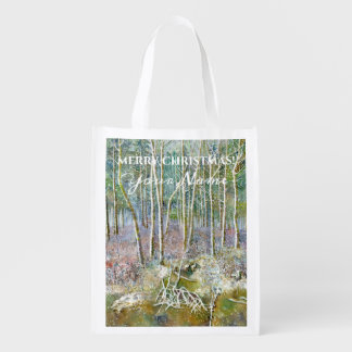 winter forest Watercolor Grocery Bag