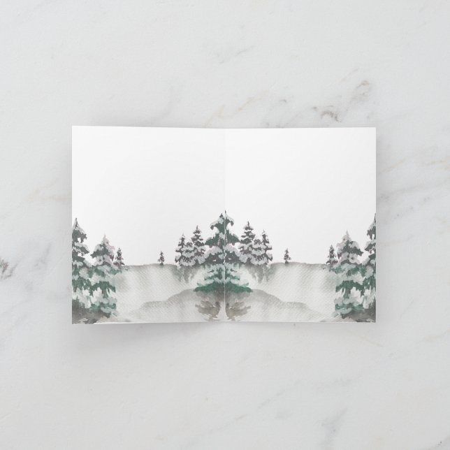 Winter forest watercolor - holiday - handpainted  thank you card (Inside)