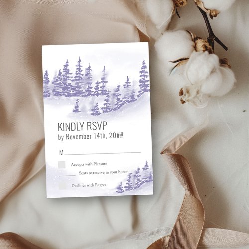 Winter Forest Watercolor Lavender Vertical RSVP Card