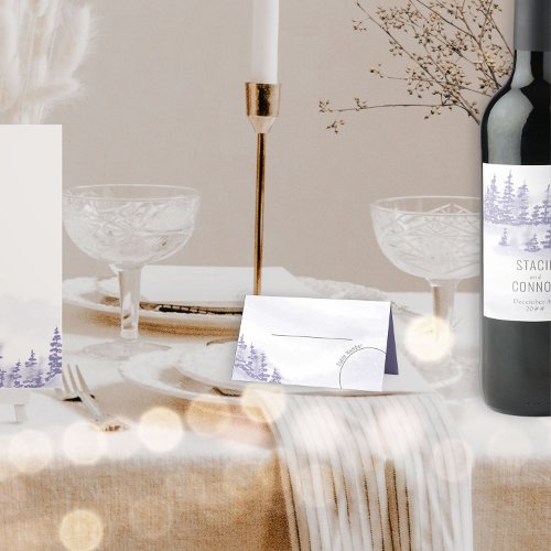Winter Forest Watercolor Lavender Wedding Place Card