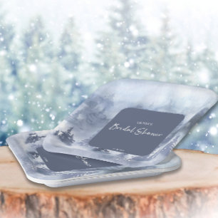 Winter Forest Watercolor Navy Blue Bridal Shower Paper Plates