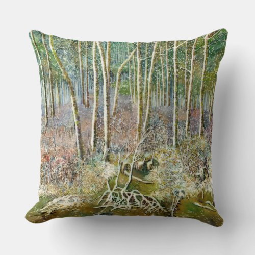 winter forest Watercolorpainting Throw Pillow