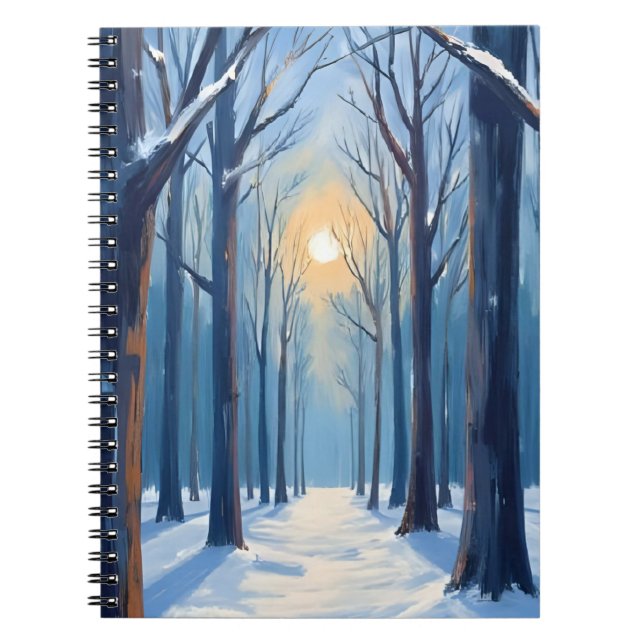 Winter Forest Watercolor Trees Blue Notebook (Front)