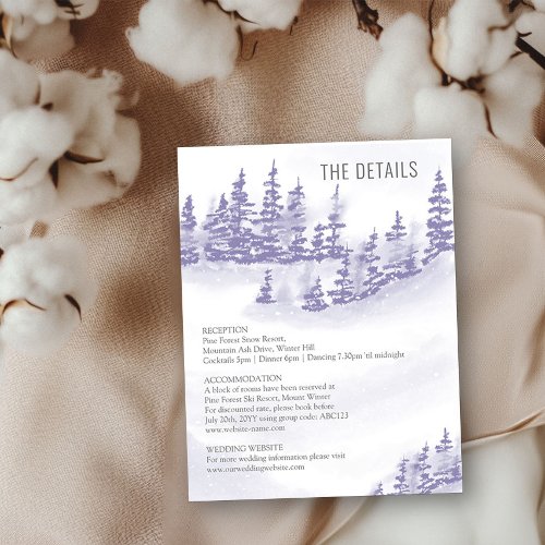 Winter Forest Wedding Details Lavender Watercolor Enclosure Card