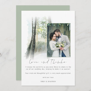 Winter Forest Wedding Photo Sage Love and Thanks Thank You Card