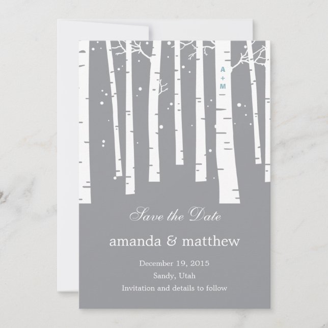 Winter Forest Wedding Save The Date Cards (Front)