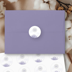 Winter Forest Wedding Simple Monogram Watercolor Classic Round Sticker