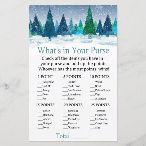 winter forest Whats in your purse game