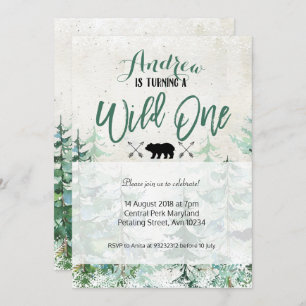 Winter Forest Wild One Birthday Invitation