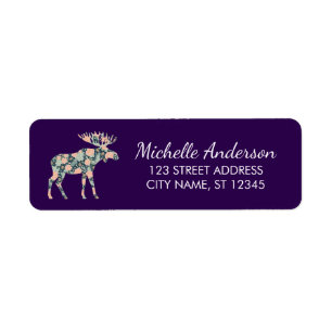 Winter Forest Wildflower Moose Return Address Label