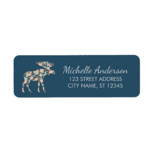 Winter Forest Wildflower Moose Return Address Label
