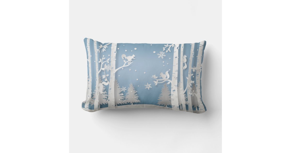 Winter Forest with Squirrels Papercut Lumbar Pillow | Zazzle