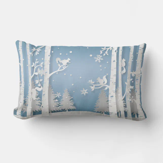 Winter Forest with Squirrels Papercut Lumbar Pillow | Zazzle