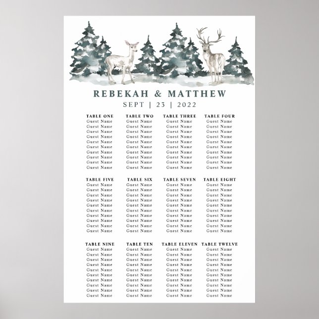 Winter  Forest Wonderland with Deer Seating Chart (Front)