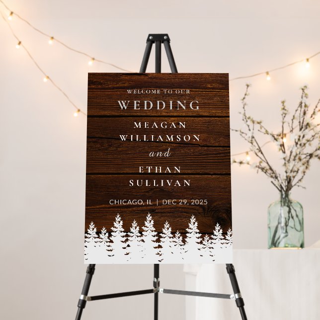 Winter Forest Wood Rustic Wedding Welcome Sign (In Situ (Stand))