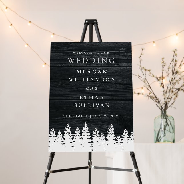 Winter Forest Wood Rustic Wedding Welcome Sign (In Situ (Stand))