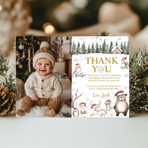 Winter Forest Woodland Animals Birthday Photo Thank You Card
