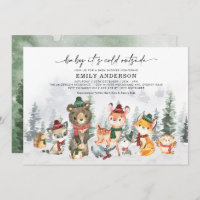 Winter Forest Woodland Animals Neutral Baby Shower Invitation