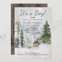 Winter Forest Woodland Country Deer Baby Shower Invitation