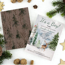 Winter Forest Woodland Country Deer Baby Shower Invitation