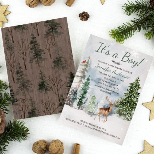 Winter Forest Woodland Country Deer Baby Shower Invitation