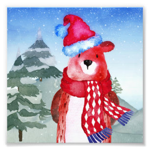 Winter Forest Woodland Friends Bear Illustration Photo Print