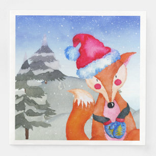 Winter Forest Woodland Friends Fox Illustration Paper Dinner Napkins