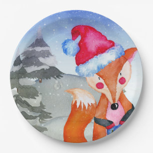 Winter Forest Woodland Friends Fox Illustration Paper Plates