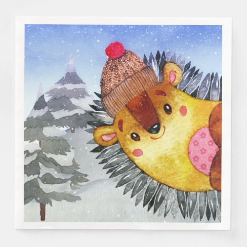 Winter Forest Woodland Friends Hedgehog Drawing Paper Dinner Napkins