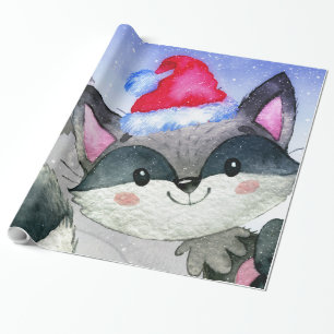 Winter Forest Woodland Friends Racoon Illustration Wrapping Paper