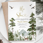 He or She Evergreen Winter Gender Reveal Invitation