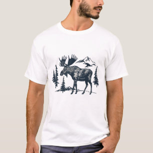 Winter Forest Woodland Moose at Lake T-Shirt