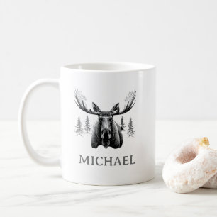 Winter Forest Woodland Moose Personalized Coffee Mug