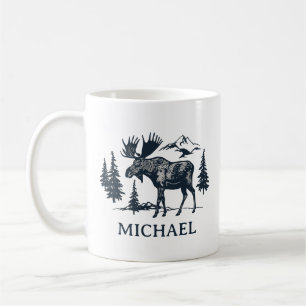 Winter Forest Woodland Moose Personalized Coffee Mug