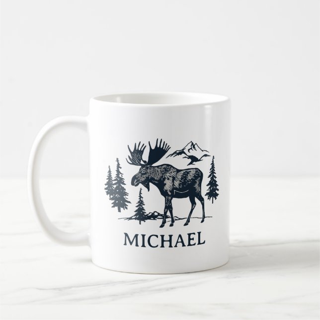 Winter Forest Woodland Moose Personalized   Coffee Mug (Left)