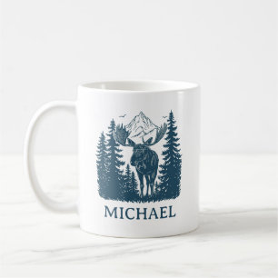 Winter Forest Woodland Moose Personalized Coffee Mug