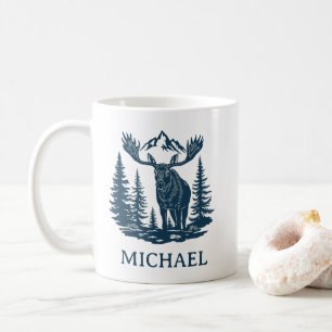 Winter Forest Woodland Moose Personalized Coffee Mug